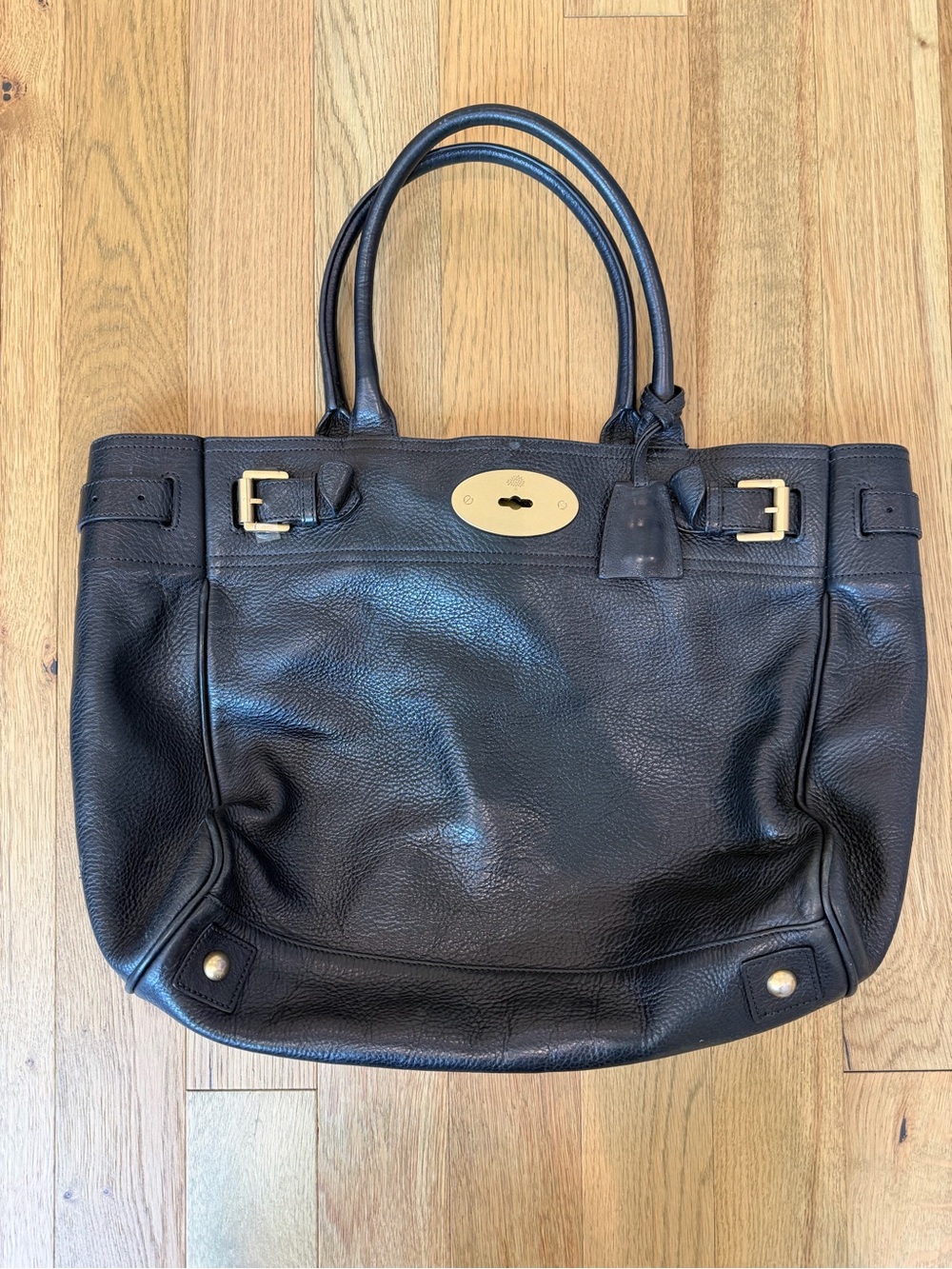 Mulberry Bayswater Black Leather Tote Bag Brass Hardware + Dust Bag